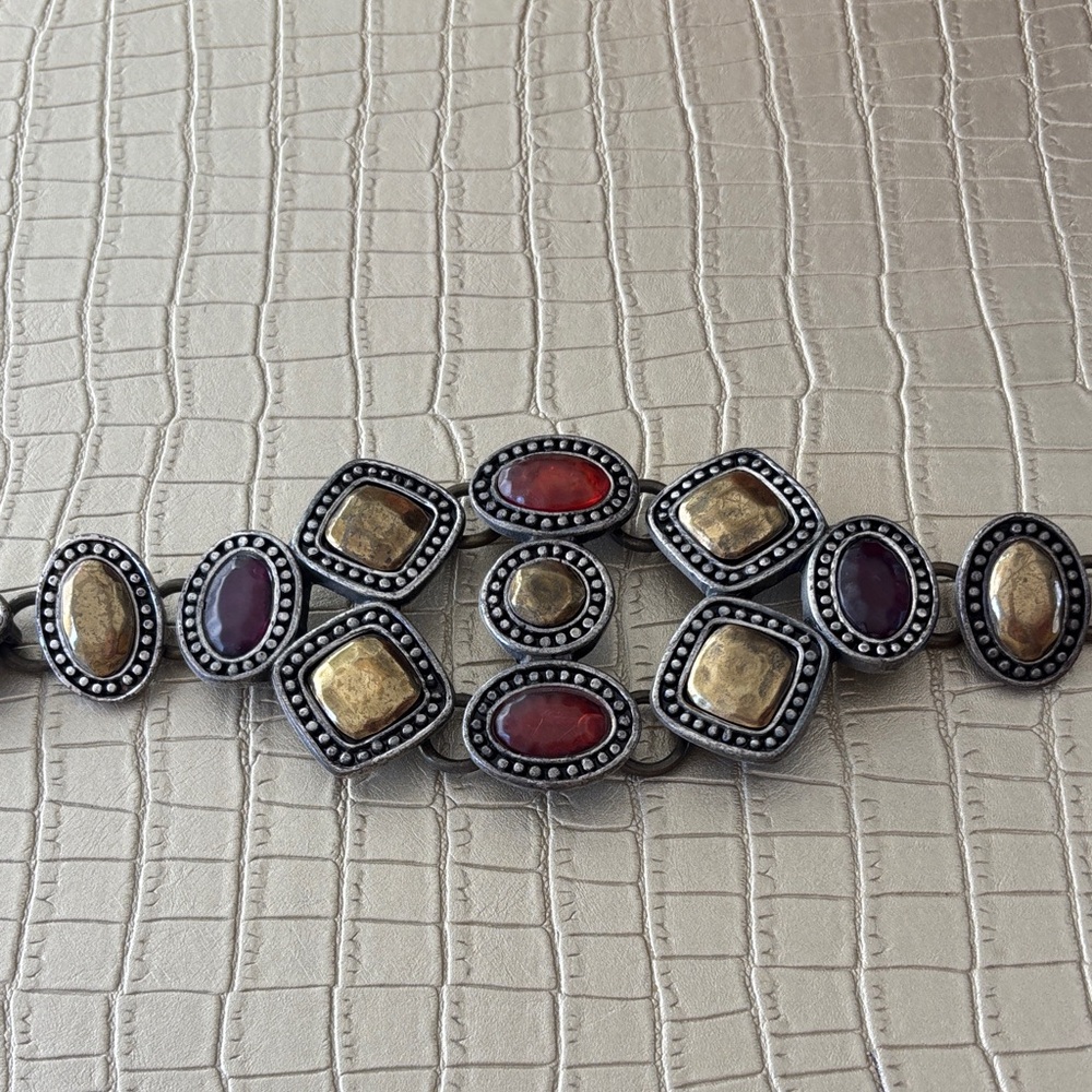 Vintage-Style Multicolor Stone Stretch Bracelet - Gold, Red, Purple